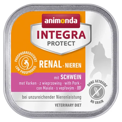 Animonda Integra Protect Renal med svinekød, reduceret fosfor, uden korn. Til katte med nedsat nyrefunktion. Veterinary Diet.