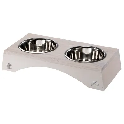 Ferplast Double Bowl Legno made of wood - 2 x 1.2 l, L 49.5 x W x H 23 x H 9.6 cm 