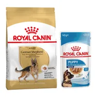 Royal Canin Breed 1,5 à 12 kg pour chien + aliment humide : 15 % de remise ! - Berger Allemand Adult (11 kg) + sachets Maxi Puppy en sauce pour chiot (10 x 140 g)