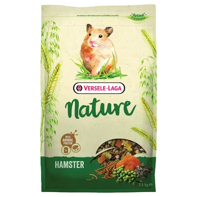 Versele-Laga Nature Hamster, with animal protein, resealable, Optimal Freshness, 2,3 kg. Blend of grains, peas, dried vegetables and visible insects. Versele-Laga Nature Hamster, with animal protein, resealable, Optimal Freshness, 2,3 kg. Blend of grains, peas, dried vegetables and visible insects.