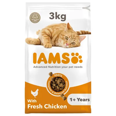 3kg bag, 100% complete and balanced nutrition with fresh chicken, suitable for 1+ years, recyclable bag, advanced nutrition your pet needs.