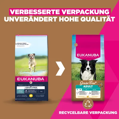 Eukanuba Grain Free Adult Small & Medium s piščancem - Varčno pakiranje: 2 x 12 kg