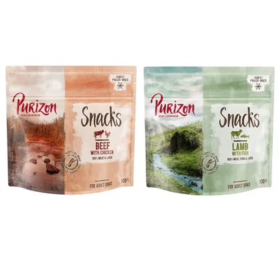 Blandat provpack: Purizon Snacks 2 x 100 g  - Nötkött & kyckling / Lamm & fisk Blandat provpack: Purizon Snacks 2 x 100 g  - Nötkött & kyckling / Lamm & fisk