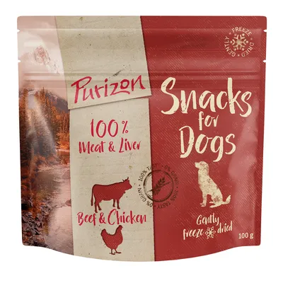 Purizon Snacks til hunde, 100% kød og lever, oksekød og kylling, nænsomt frysetørret, 100 g.