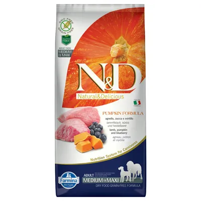 Farmina N&D Adult Medium/Maxi agneau, potiron & myrtilles pour chien - 12 kg 