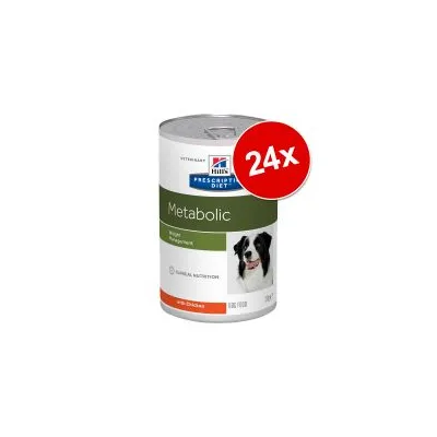 Hill's Prescription Diet Metabolic konzerva, nápis 24x, Weight Management, obrázek psa na etiketě, 370 g