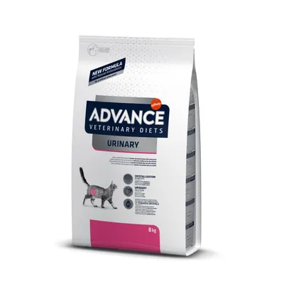 Advance Veterinary Diets Urinary cat food, new formula with natural antioxidants, 8 kg pack. Supports reduction of struvite crystals and urine dilution.
