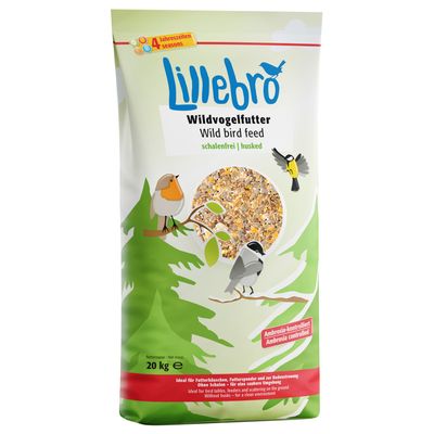 Lillebro Wildvogelfutter, schalenfrei, Ambrosia-kontrolliert, ideal für Futtertische und Bodenstreuung. Nettomasse: 4 kg.