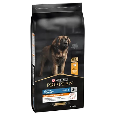 PURINA PRO PLAN Large Robust Adult 2+, High Protein, No1 Chicken, Everyday Nutrition, 14 kg pouch. No added colourants. PURINA PRO PLAN Large Robust Adult 2+, High Protein, No1 Chicken, Everyday Nutrition, 14 kg pouch. No added colourants.