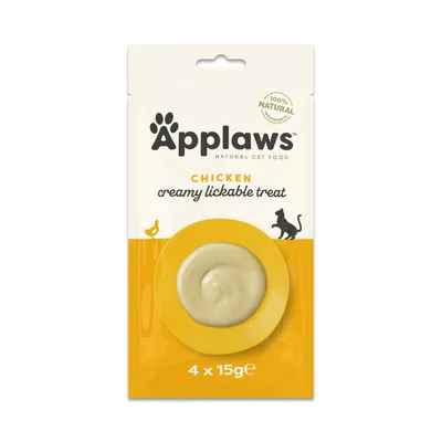 Applaws Natural Cat Food, chicken creamy lickable treat, 100% natural ingredients, verpakking met 4 x 15g
