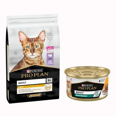 Purina Pro Plan Sterilised pour chat, sachet Renal Plus et boîte Maintenance. Texte visible : Bi-nutrition, isfm, No1 Turkey Dinde Hindi Eti, Designed to be recyclable.