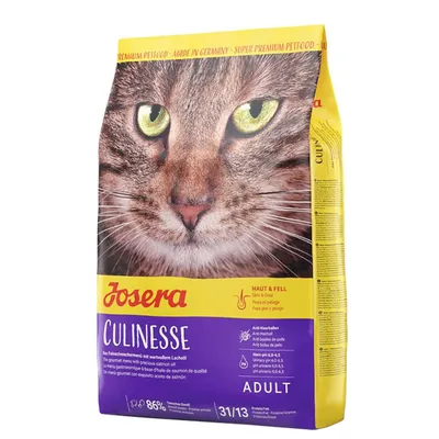 Josera Culinesse aliment pour chats adultes avec huile de saumon, soutient la peau et le pelage, anti-boules de poils, pH urinaire 6,0-6,5, fabriqué en Allemagne.