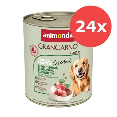 Sparpaket animonda GranCarno Adult Single Protein Superfoods 24 x 800 g - Huhn + Spinat, Himbeeren, Kürbiskerne