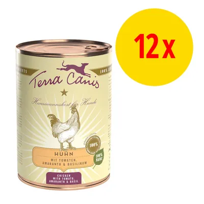 Terra Canis husmanskost för hundar, kyckling med tomater, amarant och basilika, 100% naturligt, 12x burk.