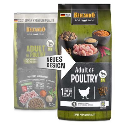 Belcando Dog Food Adult GF Poultry, Rezept ohne Getreide, 40% frisches Fleisch, Superfoods wie Krill und Amaranth, 12,5kg Packung, Made in Germany, für Hunde M-XL.