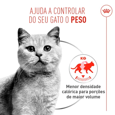 Ajuda a controlar o peso do seu gato. Menor densidade calórica para porções maiores.