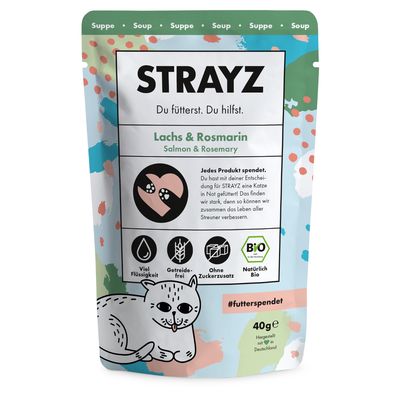 STRAYZ BIO Soupe 14 x 40 g pour chat saumon bio, romarin bio