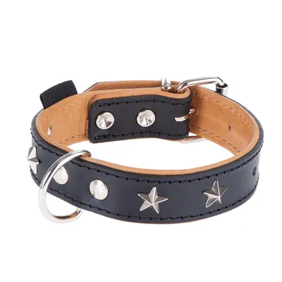 Heim Stars, sort/beige læderhalsbånd - Str. 60: 45 - 55 cm halsomfang