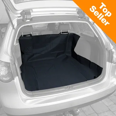 Copertura nera per bagagliaio auto installata, angolo arancione in alto a destra con testo: Top Seller