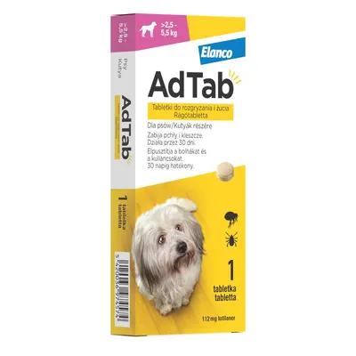 AdTab™ tabletki do rozgryzania i żucia przeciw pchłom i kleszczom dla psów - 1szt., 112.5 mg, dla psów o wadze 2,5 - 5,5 kg