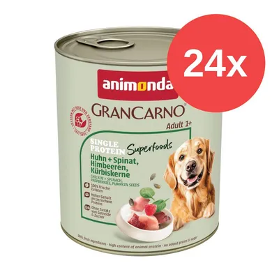 Animonda GranCarno Adult Superfoods 24 x 800 g - kuřecí + špenát, maliny, dýňová semínka