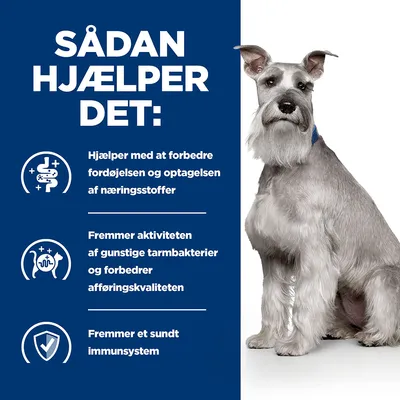 SÅDAN HJÆLPER DET: Hjælper med at forbedre fordøjelsen og optagelsen af næringsstoffer. Fremmer aktiviteten af gunstige tarmbakterier og forbedrer afføringskvaliteten. Fremmer et sundt immunsystem.