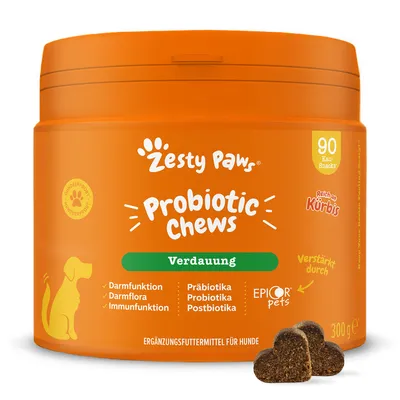 Zesty Paws Probiotic Chews, 90 kosov, 300 g. Vidno: Verdauung, Darmfunktion, Darmflora, Immunfunktion, prebiotika, probiotika, postbiotika, Epicor pets, za pse. Besedilo v nemščini. Zesty Paws Probiotic Chews, 90 kosov, 300 g. Vidno: Verdauung, Darmfunktion, Darmflora, Immunfunktion, prebiotika, probiotika, postbiotika, Epicor pets, za pse. Besedilo v nemščini.