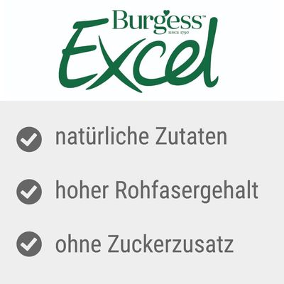 Burgess Excel. Natürliche Zutaten, hoher Rohfasergehalt, ohne Zuckerzusatz.
