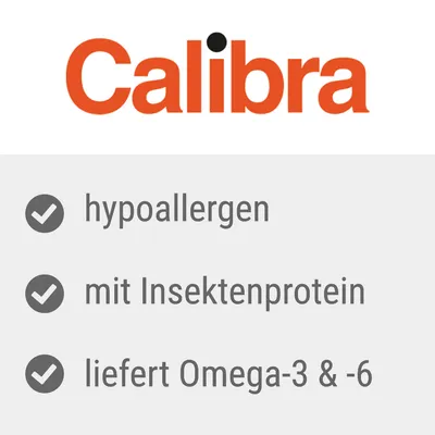 Calibra. Hypoallergeen, met insecteneiwit, levert omega-3 en -6.