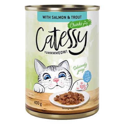 Sparpack: Catessy bitar i sås eller gelé 24 x 400 g Lax & öring  i sås