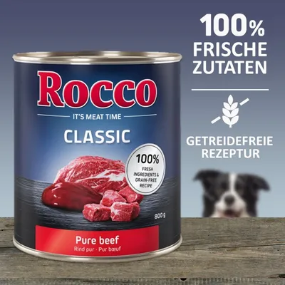 Rocco Classic Pure Beef, 800g Dose. 100% frische Zutaten, getreidefreie Rezeptur.
