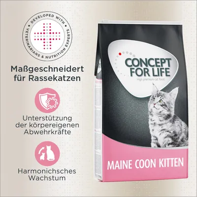 Concept for Life Maine Coon Kitten. Maßgeschneidert für Rassekatzen, Unterstützung der körpereigenen Abwehrkräfte, harmonisches Wachstum. Entwickelt mit Tierärzten und Ernährungsexperten.