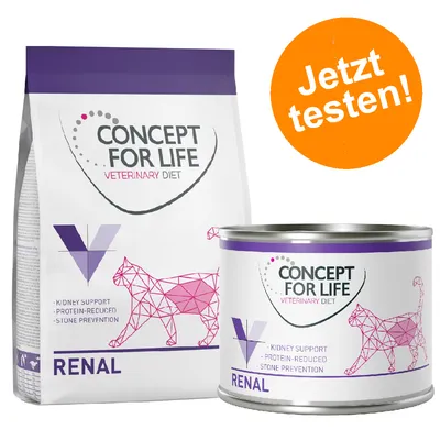 Concept for Life Veterinary Diet Renal für Katzen. Unterstützt die Nierenfunktion, proteinreduziert, Vorbeugung von Harnsteinen. Jetzt testen!