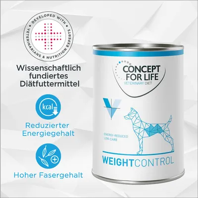 Concept for Life Veterinary Diet Weight Control. Wissenschaftlich fundiertes Diätfuttermittel mit reduziertem Energiegehalt und hohem Fasergehalt. Entwickelt mit Tierärzten.