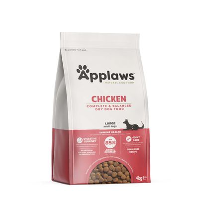Applaws Chicken Complete & Balanced Dry Dog Food for Adult Dogs, 4kg. At least 85% animal protein, grain-free, easily digestible, and supports joint health.