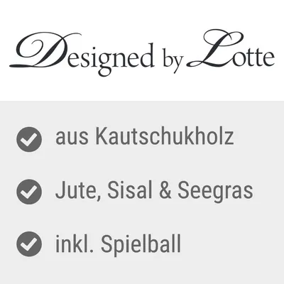 Designed by Lotte. Iz kavčukovega lesa, jute, sisala in morske trave. Vključuje žogo za igro.