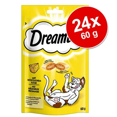 Dreamies mit köstlichem Käse, 24x60g. Mit Vitaminen und Mineralstoffen, nur 2 kcal pro Stück, außen knusprig, innen cremig.