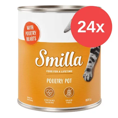 Smilla Poultry Pot 800 g, contiene taurina, senza cereali, con cuori di pollame. Confezione da 24x. Food for a lifetime. Made in Germany. Smilla Poultry Pot 800 g, contiene taurina, senza cereali, con cuori di pollame. Confezione da 24x. Food for a lifetime. Made in Germany.