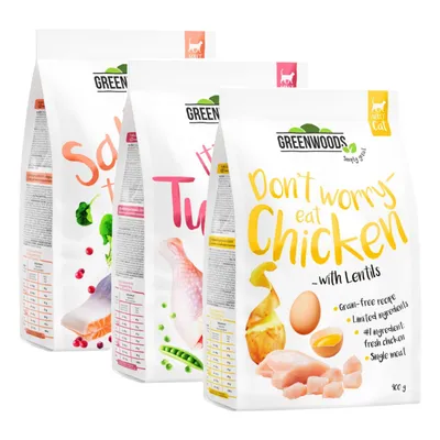 Eri makuja sisältävä kokeilupakkaus Greenwoods 3 x 400 g Kokeilupakkaus: 3 makua