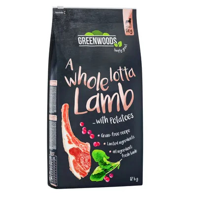 Greenwoods Hundefutter 'A whole lotta Lamb' mit Kartoffeln, getreidefrei, begrenzte Zutaten, Hauptzutat frisches Lamm. Packungsgrösse: 12 kg.