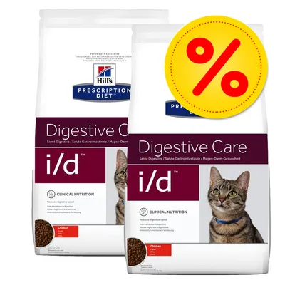 Hill's Prescription Diet Digestive Care i/d Chicken -kuivaruokapakkaukset kissoille, tarjousmerkki näkyvissä
