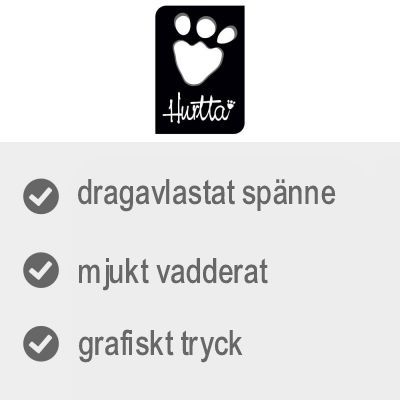 Hurtta. Dragavlastat spänne, mjukt vadderat, grafiskt tryck.