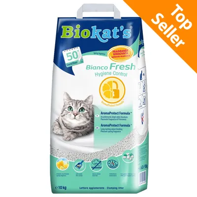Biokat's Bianco Fresh Hygiene Control lettiera agglomerante per gatti, 10 kg, AromaProtect Formula, assorbimento odori duraturo, fragranza di primavera, Top Seller, 50 giorni Biokat's Bianco Fresh Hygiene Control lettiera agglomerante per gatti, 10 kg, AromaProtect Formula, assorbimento odori duraturo, fragranza di primavera, Top Seller, 50 giorni