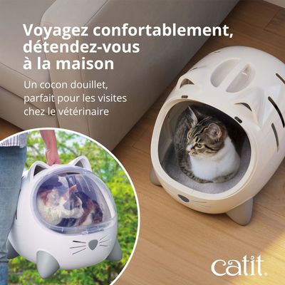 @@@ @@n@@ - Grotte pour chat et caisse de transport de catit, Texte : Voyagez confortablement, détendez-vous à la maison. Un cocon douillet, idéal pour les visites chez le vétérinaire.