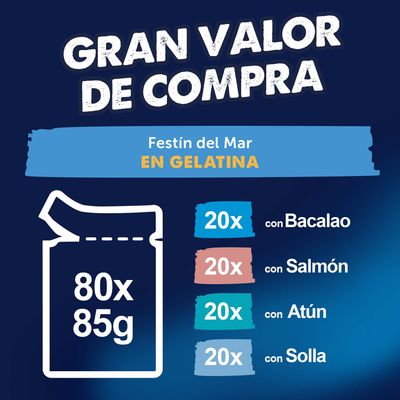 Felix Fantastic 80 x 85 g - Jumbopack - Mix de pescado (atún, salmón, bacalao, abadejo)