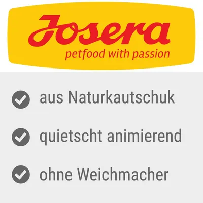 Josera petfood with passion. Aus Naturkautschuk, quietscht animierend, ohne Weichmacher.