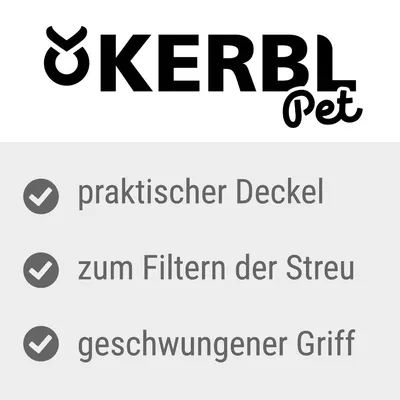 Kerbl Pet. Practical lid for filtering litter, curved handle.
