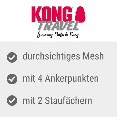 KONG Travel Journey Safe & Easy. durchsichtige Mesh, mit 4 Ankerpunkten, mit 2 Staufächern (texte en allemand).
