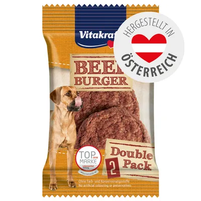 Vitakraft Beef Burger Double Pack, 2 Stück, hergestellt in Österreich, ohne Farb- und Konservierungsstoffe, Top Marke 2018 laut Lebensmittel Zeitung.