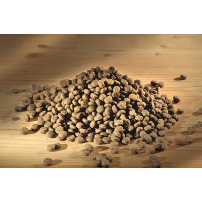 Συσκευασία τροφής σκύλου Happy Dog Mini Toscana, ENTE & LACHS, Adult 1–10 kg. Ορατό κείμενο: Made in Germany, Small Bits für kleine Hunde, Kleine Krokette für kleine Rassen.